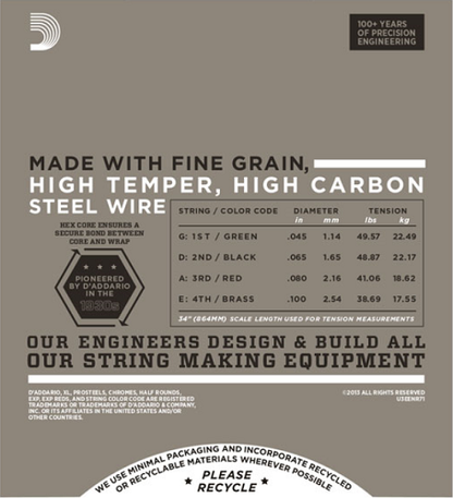 D'Addario Half Rounds, Regular Light, Long Scale, 45-100 Bass Guitar Strings