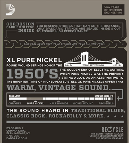 D'Addario  XL Pure NICKEL, Regular Light, 10-45 Electric Guitar Strings
