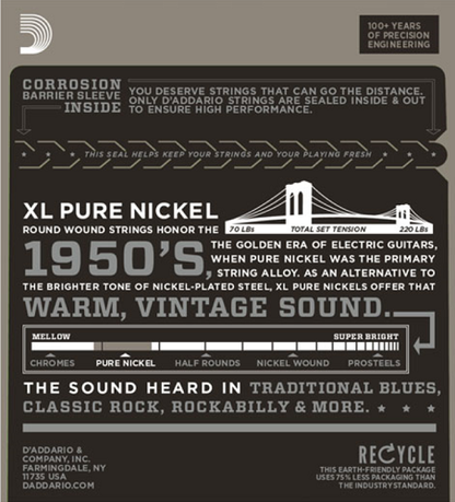 D'Addario  XL Pure NICKEL, Regular Light, 10-45 Electric Guitar Strings