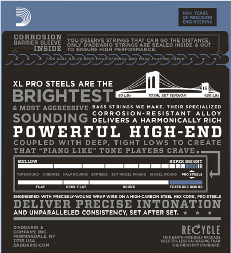 D'Addario Prosteels 5-String, Custom Light, Long Scale, 45-135 Bass Guitar Strings