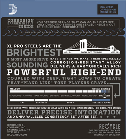 D'Addario Prosteels 5-String, Custom Light, Long Scale, 45-135 Bass Guitar Strings