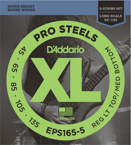 D'Addario Prosteels 5-String, Custom Light, Long Scale, 45-135 Bass Guitar Strings