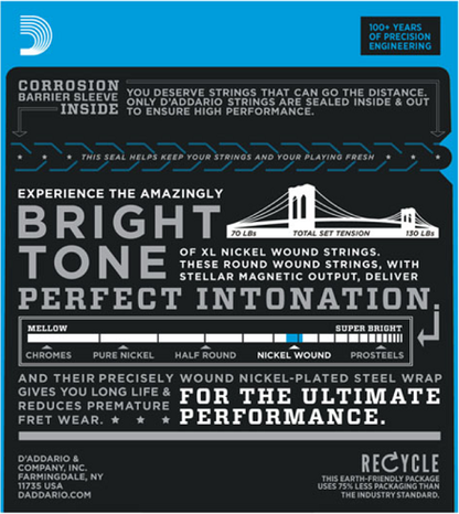 D'Addario Nickel Wound, Medium Top, Extra-Heavy Bottom, 11-56 Electric Guitar Strings