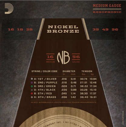 D'Addario Nickel Bronze, Resophonic 16-56 Acoustic Guitar Strings